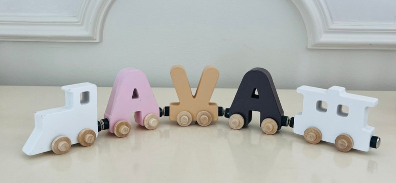 Build your own Train with our Neutral Pink Train. Personalized Wooden Magnetic Alphabet Letters. Engine and Wagon Included. image 2