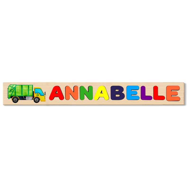Green Garbage Truck Name Board Puzzle With Bold Colorful Etsy