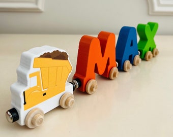 Build your own Train with a Dump Truck. Personalized Wooden Magnetic Alphabet Letters. Kids Educational Toy and Room Decoration.