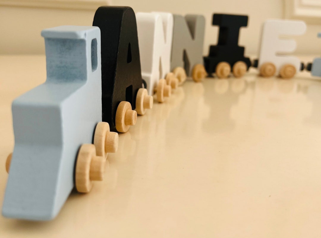 Smokey Cloud Personalized Wooden Name Train, Custom Montessori Alphabet ...