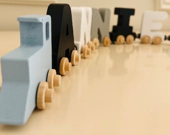Smokey Cloud Personalized Wooden Name Train, Custom Montessori Alphabet Train, Toddler Toy, Girl Gift, Nursery Gift, Playroom