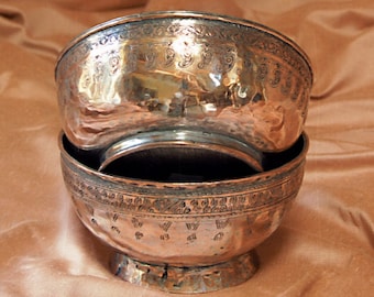 Set of two engraved Persian Copper Bowls