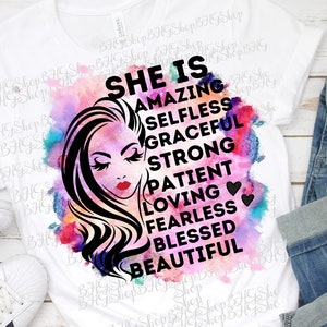 Maman Sublimation Png, Elle Est Forte, Bénie, Désintéressée, Incroyable, Belle, Aquarelle Png, Motivation Png, Sublimation de la Fête des Mères