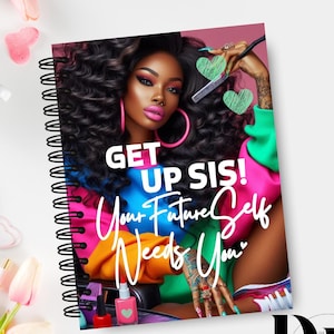 Motivation Journal Cover PNG Design Sublimation - Printable Planner Cover Notebook Cover - Digital Instant Download Black Woman Journal