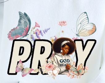 Praying Black Woman Bible Religious PNG Sublimation Design Download, Afro Woman Bible Png, Christian Png, Butterfly Flower Bible Png Design