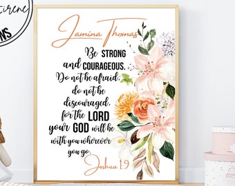 Personalized Baptism Printable, Joshua 1:9, Baptism Gift Girl, Goddaughter Gift From God Mother, Christening Gift, Baby Dedication Gift