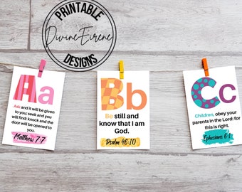 ABC Scripture Memorization, Printable ABC Cards, Alphabet Scripture Verse Cards, Modern Scripture Memory Verses For Kids, Homeschool