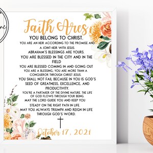 May include: A printable 8.5x11 inch inspirational quote about faith with a floral design. The quote reads "Faith Arise You Belong to Christ." and includes a cross and the date October 17, 2021.