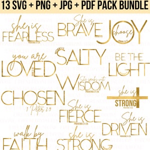 Paquete svg de escrituras, versículo de la Biblia Svg, svg de fe, svg religioso, ella es svg feroz, png cristiano, elija joy svg, ella es png intrépida