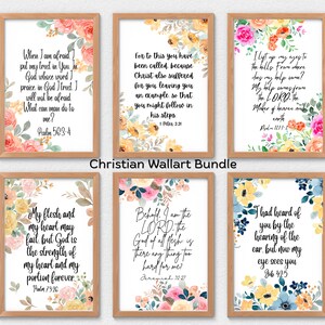 Conjunto de arte de pared cristiano de 6 estampados florales religiosos Paquete de valor para el hogar Cita bíblica moderna Versículo bíblico Arte de pared Signo Escritura Arte de pared Impresión