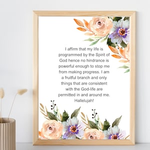 Arte da parete con affermazioni bibliche quotidiane, arte da parete con affermazione positiva floreale, immagine da parete con affermazione cristiana, affermazioni di preghiera