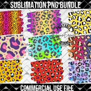 Puede incluir: Un conjunto de nueve diseños digitales de sublimación que presentan varios patrones de estampado de leopardo de colores. Cada diseño tiene un efecto de pincelada desgastado. Los diseños son perfectos para crear proyectos únicos y llamativos.