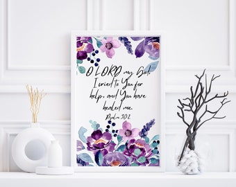Chrześcijański Psalm 30:2, Chrześcijańska sztuka ścienna do druku, Werset biblijny, Chrześcijańska sztuka ścienna, Pismo Święte do druku, Chrześcijański wystrój domu