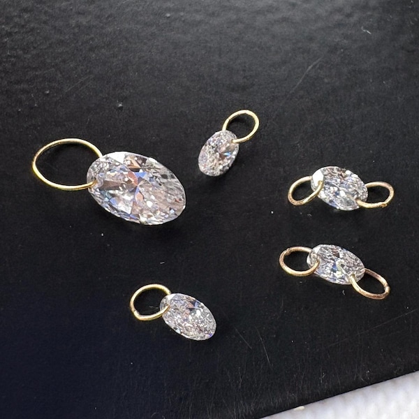 Conectores de diamantes ovalados cultivados en laboratorio perforados en oro de 14k, joyería de diamantes sueltos flotantes, diamante CVD ovalado perforado VVS/EF de 3 mm a 7 mm, LG29