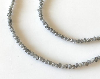 2mm To 2.5mm Grey Raw Uncut Smooth Round Natural Diamond Beads, Conflict Free Gray River Rough Diamond, Sold As 4/8/16 Inch Strand, DDS671/2