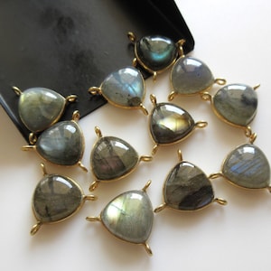 2 Pieces Labradorite Smooth Labradorite Trillion Bezel Connector Charm, 13mm Single/Double/Three Loop 925 Silver Labradorite Charm, GDS1599