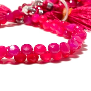 Hot Pink Chalcedony Onion Briolette Beads, 5-7mm/6-6.5mm/6.5-7mm Pink Chalcedony Faceted Gemstone briolette Beads, 7.5 Inch Strand, GDS2253