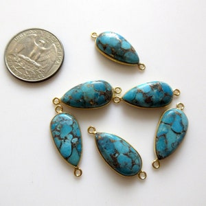 4Pcs Natural Copper Turquoise 20x11mm Pear 925 Silver Bezel Connector Charm, Single/Double Loop Copper Turquoise Gemstone Connectors GDS1681