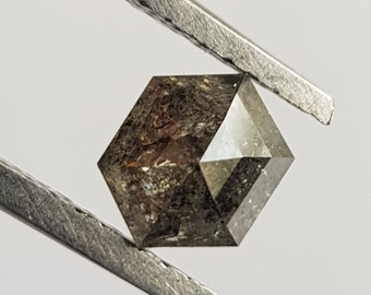 Anello con diamante sfaccettato taglio rosa a forma di scudo esagonale, nero/grigio sale e pepe, da 1,00 ct/5,8 mm, DDS739/12