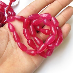Pink Jade Smooth Straight Drilled Drop Beads, Pink Jade Teardrop Beads, 15mm To 19mm Pink Jade Beads, 17 Inch Strad, GDS1407