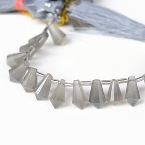 Natural Grey Moonstone Fancy Cone Shaped Hand Carved Faceted Gemstone Briolette Beads, 10mm To 13mm Beads, 5.5 Inch Strand, GDS2018