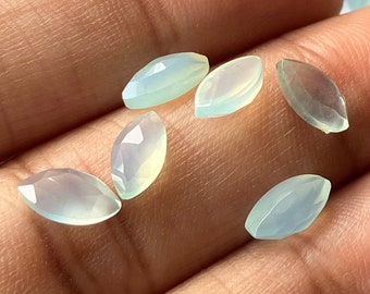 11 Stück 8x4mm Aqua Chalcedon Marquise Geformt Facettierte Rose Schliff Lose Edelsteine, Flat Back Facettierte Marquise Blauer Chalcedon, SKU-C7