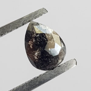 0.86CTW/7.1mm Clear Black Salt And Pepper Pear Shaped Rose Cut Diamond Loose, Faceted Flat Back Rose Cut Diamond Cabochon For Ring,DDS735/27