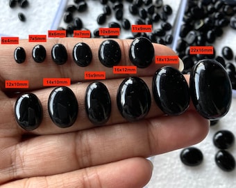 Black Onyx Oval Shaped Smooth Flat Back Loose Gemstone Cabochons, 6mm/8mm/10mm/11mm/12mm/14mm/16mm/18mm/22mm Black Onyx Oval,GDS2277