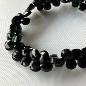 Natural Black Onyx Heart Shaped Faceted Briolette Beads, All 7mm Natural Black Onyx Gemstone Beads For Jewelry, 8 Inch Strand, GDS2275/12