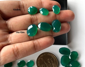 10x8mm/14x10mm Natural Green Onyx Rose Cut Flat Back Faceted Loose Cabochons For Jewelry, Rose Cut Green Onyx Gemstone, SKU-RS33