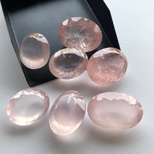 Set Of 7 Pieces 22x17mm to 26x18mm Natural Rose Quartz Pink Oval Shaped Faceted Loose Gemstone For Making Jewelry, GDS2274/27