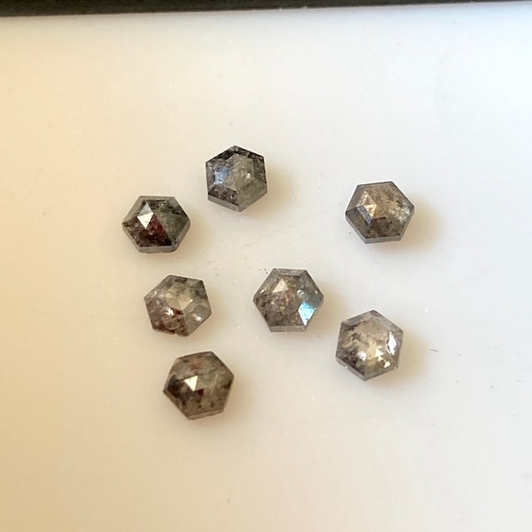 2 Pcs  3mm Salt And Pepper Hexagon Shield Shape Diamonds, Clear White Black Natural Faceted Calibrated Accent Melee Diamonds, DDS680/6