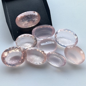 Set Of 9 Pieces 26x18mm to 34x20mm Rose Quartz Pink Oval Shaped Faceted Loose Gemstone For Making Jewelry, Natural Pink Quartz, GDS2274/28