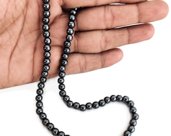 Cuentas redondas lisas de hematita natural, 6 mm, para joyería, tira de 38 cm, GDE160
