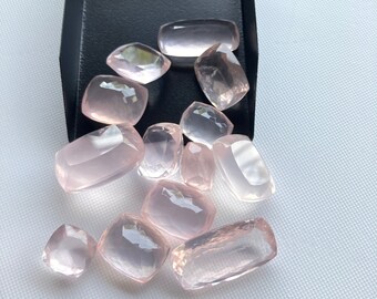 13 Piece Set Of Mixed Shape NAtural Rose Quartz Clear Pink Faceted Loose Gemstones For Making Jewelry, Pink Quartz 13mm To 29mm, GDS2274/14
