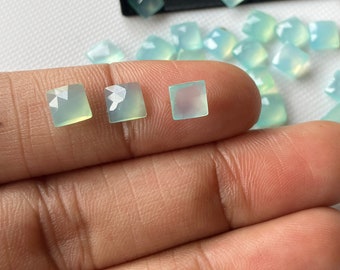 11 Stück 5mm Aqua Blue Chalcedon Quadratische Facettierte Rosenschliff Cabochons, Aqua Chalcedon Flat Back Facettierte Cabochon Quadrat, CL98