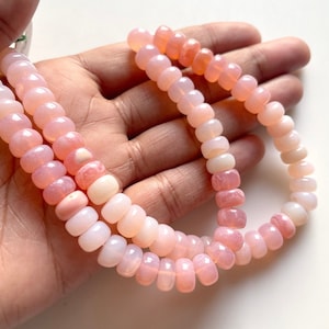 Pink Shaded Peruvian Opal Smooth Rondelle Beads, 8.5mm Peruvian Pink Opal Color Treated Beads, Sold As 16 Inch Strand, GDS2117