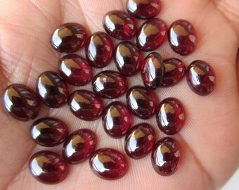 5 Pieces Smooth Oval Shaped Wine Red Garnet Loose Gemstone Cabochons GDS1047/2