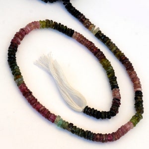 5mm Tourmaline Faceted Round Heishi Beads, Pink Green Tourmaline Tyre Rondelle Loose Gemstone Beads, Sold As 7 Inch/14 Inch Strand, GDS2076