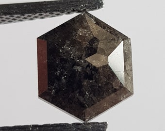 Diamante sale e pepe, 1,98 carati/8,9 mm diamante sciolto a forma di scudo esagonale nero taglio rosa, diamante sfaccettato taglio rosa per anello, DDS749/3