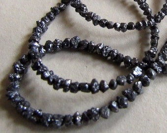Black Raw Rough Diamond Round Beads, 1.5mm To 3mm Natural Uncut Earth Mined Conflict Free Diamond Rondelles 8/16&quot; Strand, DDS773/11