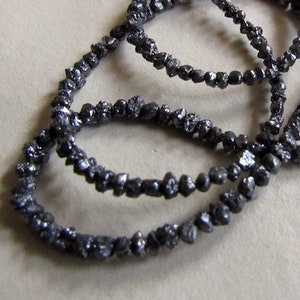 Black Raw Rough Diamond Round Beads, 1.5mm To 3mm Natural Uncut Earth Mined Conflict Free Diamond Rondelles 8/16&quot; Strand, DDS773/11