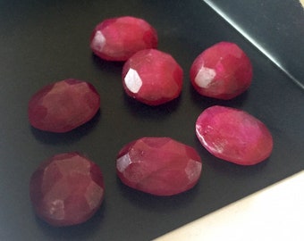 6 Pieces 12x10mm Red Corundum Oval Shaped Faceted Rose Cut Ruby Loose Cabochons RC4