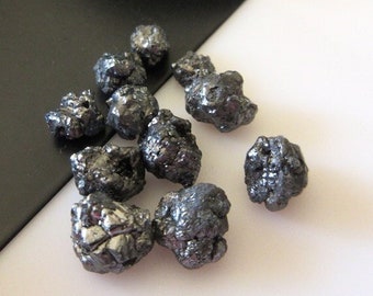 2 Pieces 5mm Black Raw Rough Uncut Diamonds, Black Color Natural Diamond Loose For Making Jewelry SKU- DD45