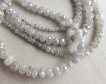 2mm To 3mm Faceted White Diamond Rondelle Beads Loose, Natural White Grey Diamond BeadsSold As 4/8/16 Inch Strand, DF5