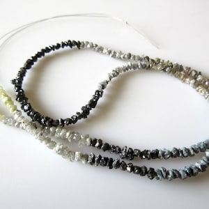 3mm To 3.5mm Raw Uncut Blue Gray White Black Yellow Conflict Free Rough Diamond Beads Loose, Sold As 4 Inch/8 Inch/16 Inch Strand, DDS132/1