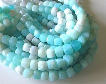 Blue Peruvian Opal Faceted Box Cube Beads, 9mm Blue Opal Cube Beads, Sold As 4 Inch And 8 inch, SKU 106
