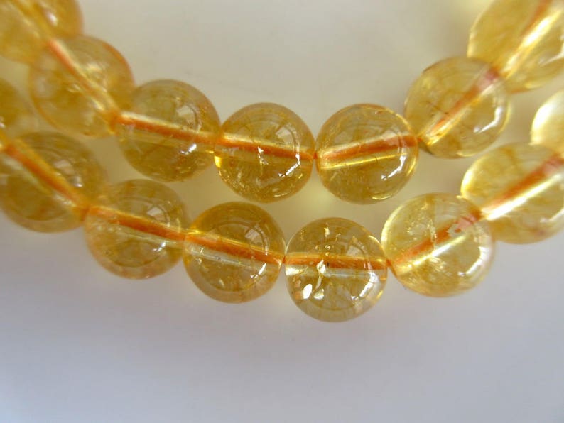 Citrine Large Hole Gemstone beads, 8mm Citrine Smooth Round Beads, Drill Size 1mm, 15 Inch Strand, GDS578 image 3