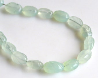 Aqua Chalcedony Carved Oval Beads: 8 Inch Strand