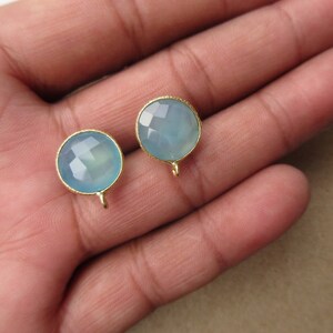5 Pairs Blue Chalcedony Earring Supplies, Gemstone Stud Earring Component Findings With Bail, Gemstone Jewelry Making Supplies, GDS1041/10
